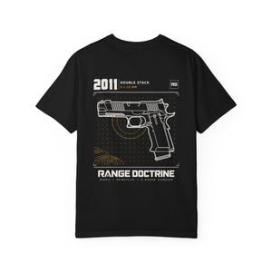 Double Stack Pistol T-Shirt, Technical Line Drawing Back Print, Competition Shooting Shirt, Range Day Gift, Garment Dyed Heavyweight Tee image 12
