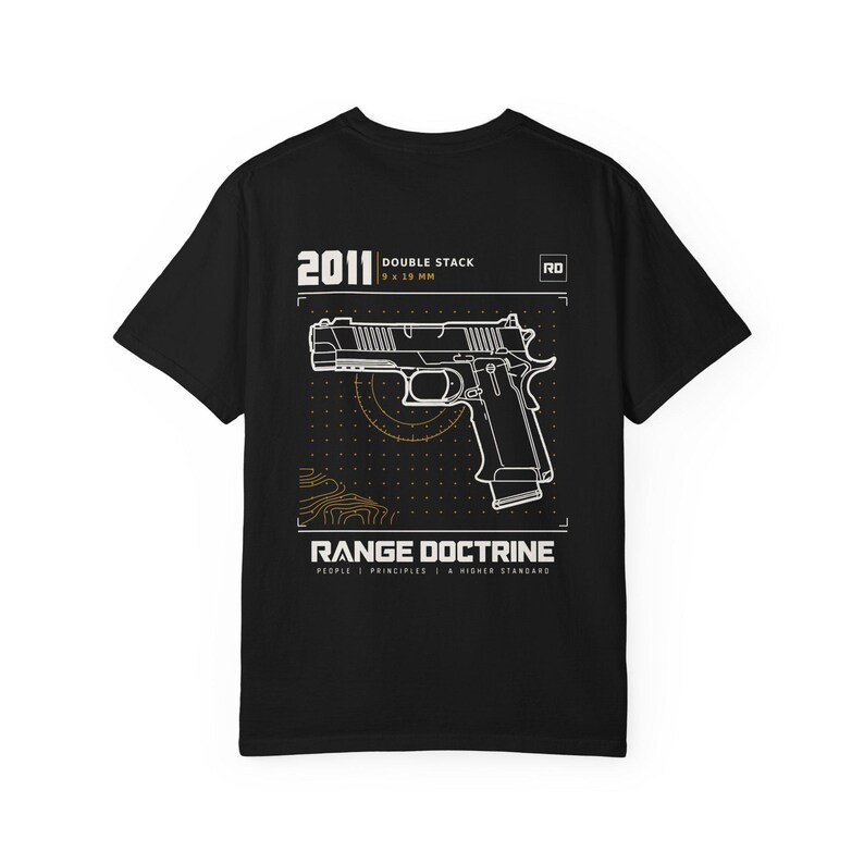 Double Stack Pistol T-Shirt, Technical Line Drawing Back Print, Competition Shooting Shirt, Range Day Gift, Garment Dyed Heavyweight Tee image 12