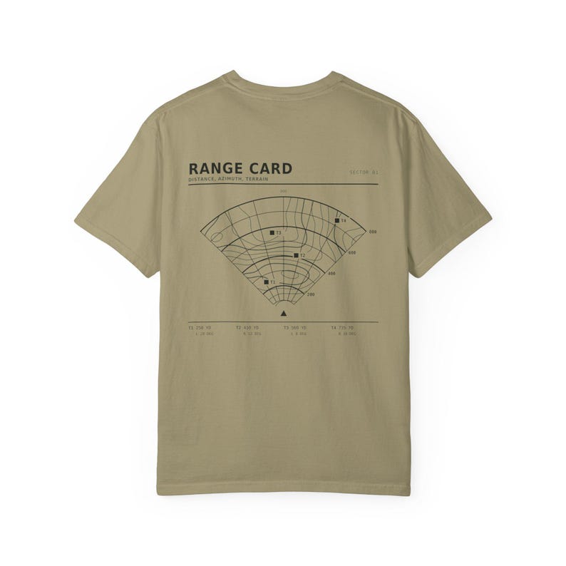 Range Card T-Shirt, Topographic Map Shooting Shirt, Long Range Hunting Back Print, Hunter Gift, Garment Dyed Heavyweight Tee image 8