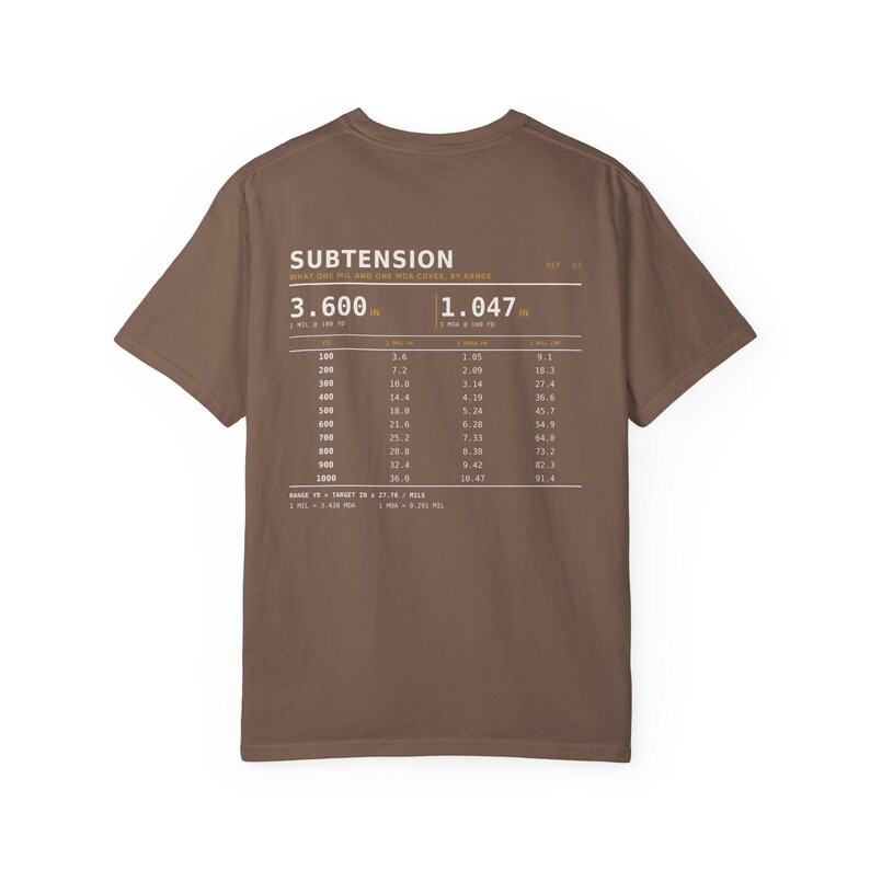 MIL MOA Reference T-Shirt, Long Range Shooting Shirt, Scope Math Back Print, Precision Rifle Gift, Garment Dyed Heavyweight Tee image 12
