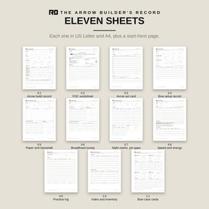 Printable Archery Log Book, Arrow Build and Bow Tuning Log Sheets PDF, FOC Worksheet, Sight Marks, Broadhead Tuning, Bowhunting Record image 3