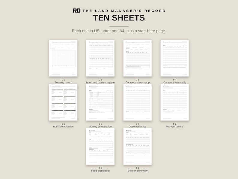 Deer Hunting Log Printable, Trail Camera Survey Sheets, Food Plot Record, Hunting Land Management Log Book PDF, Harvest and Observation Log image 3