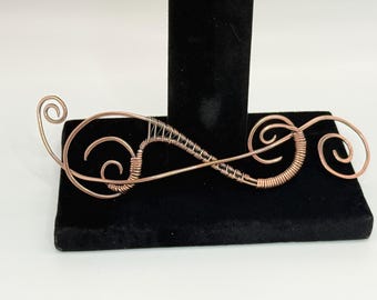 Handmade Oxidized Copper Hair Slide, Woven Wire Swirl Accessory