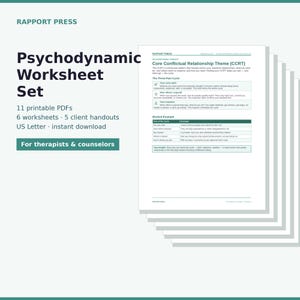 精神力動療法ワークシートと配布資料、防衛機制、人間関係のパターン、夢日記、PDFファイル11点、即時ダウンロード