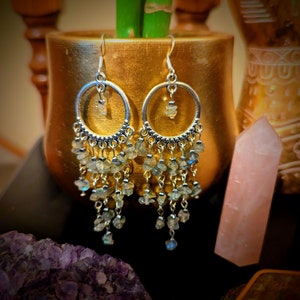 Silvertone labradorite chandelier earrings approximately 3.5"