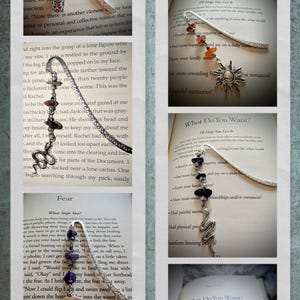 YOU PICK Silver Tone Bookhook Bookmark with  Charm and genuine crystals