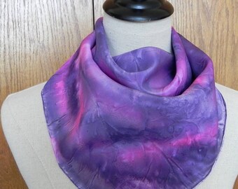 Hand painted square silk scarf in shades of ultra violet and hot pink is ready to ship, silk scarf #548