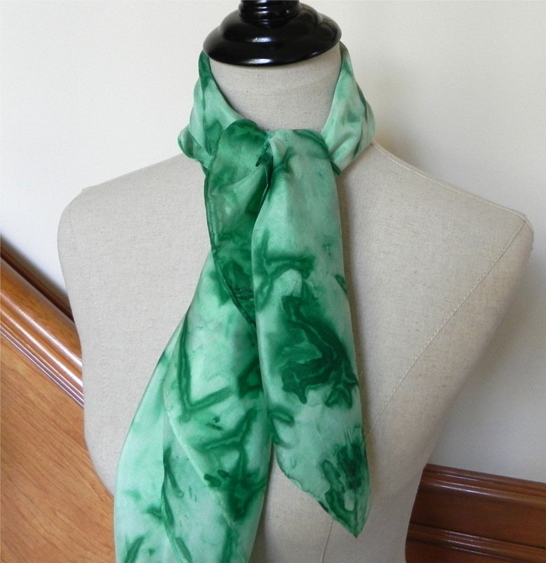 Large square silk scarf hand dyed in shades of green ready to image 0