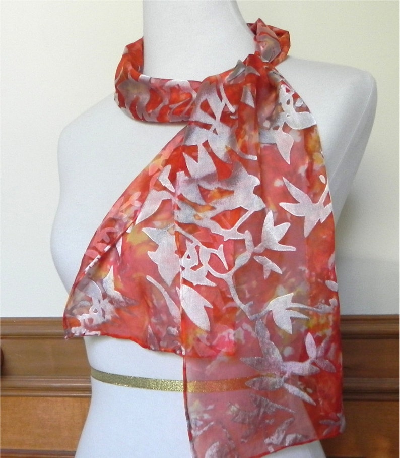 Autumn Hand dyed silk scarf Devore satin silk scarf in burnt image 0