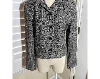 Vintage Soiree Handwoven Silk Jacket XS Black White Tweed Blazer Old Money