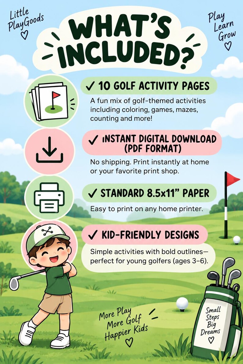 Kids Golf Activity Book Ages 3-6 | Junior Golfer Printable Activities ...