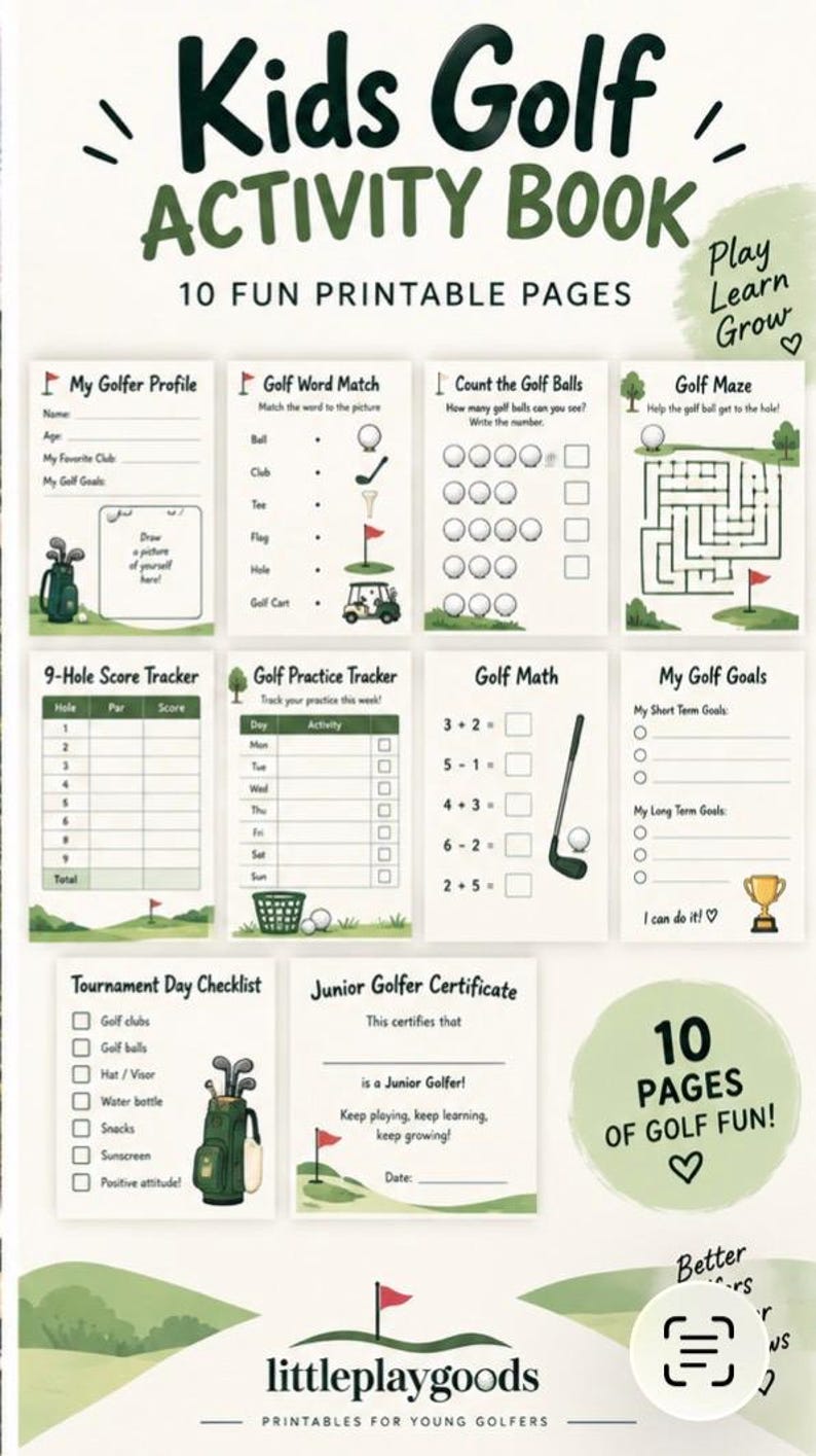 Kids Golf Activity Book Ages 3-6 | Junior Golfer Printable Activities ...