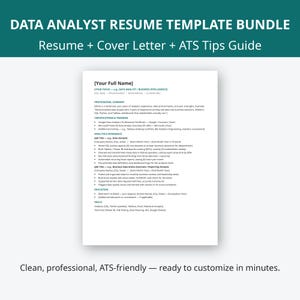 Plantilla de currículum para analista de datos, currículum para analista SQL, plantilla de currículum para Tableau, carta de presentación para analista de datos, compatible con ATS.