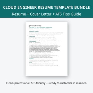 Cloud Engineer Resume Template, AWS Resume Template, Azure Cloud Engineer CV, Cover Letter, ATS Friendly