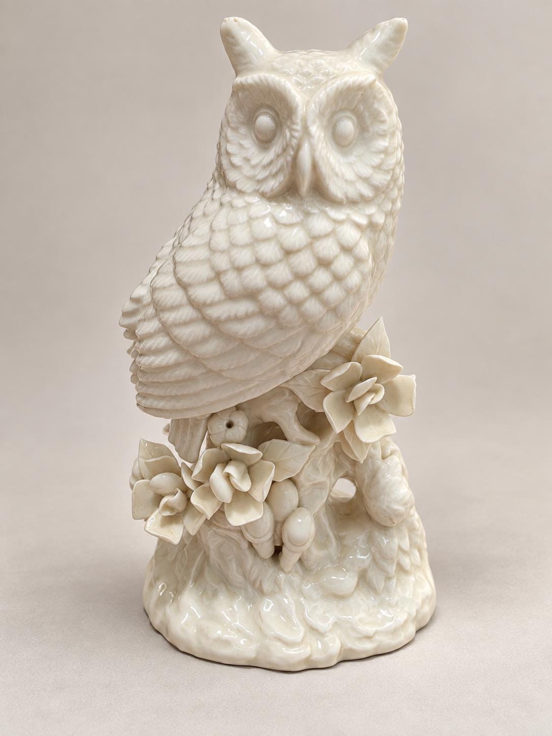 Vintage French Paris Royal Porcelain Owl Figurine with Flowers, Mid-Century Decor