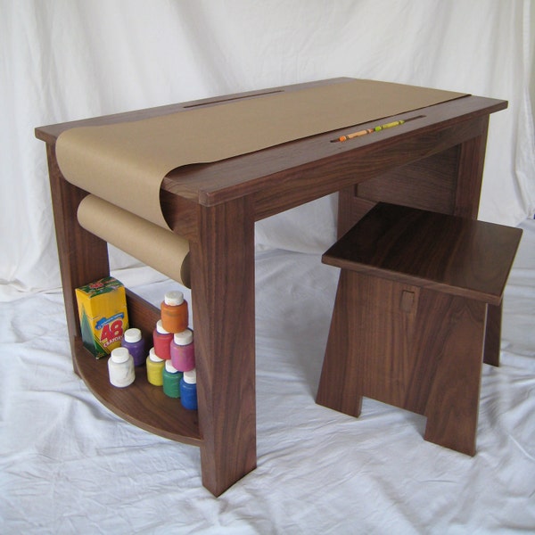 Children's Craft Table & 2 Stool Set - Eco Friendly - Black Walnut