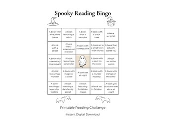 Spooky Reading Bingo Printable | Halloween Reading Challenge | Digital Download