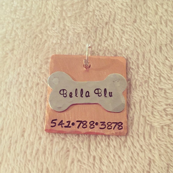 Pet Name Tag Hand Stamped Personalized Small 1 Pet Etsy