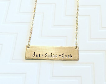 Name Necklace - Mother Necklace - Hand Stamped Necklace - Personalized Necklace - Gift For Mom - Mothers Day Gift - Gold Brass Bar Necklace