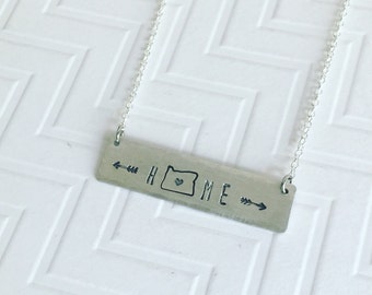 Oregon Necklace - Home Necklace - Arrow Necklace - State Necklace - Silver Bar Necklace