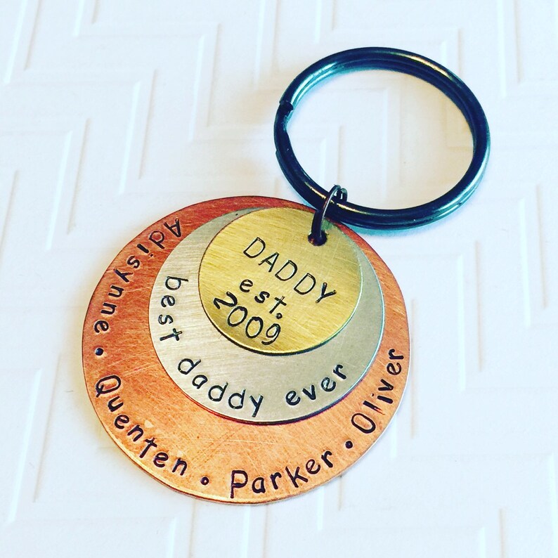 Hand Stamped Keychain Personalized Keychain Dad Keychain Established Keychain Gift For Dad Daddy Keychain New Dad Keychain
