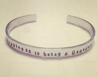 Grandma Bracelet - Hand Stamped Bracelet - Happiness Is Being A Grandma - Gift For Grandma - Thin Silver Bracelet - Stacking Bracelet