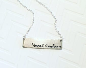 Blessed Grandma Necklace - Hand Stamped Necklace - Personalized Necklace - Gift For Her - Mothers Day Gift - Silver Bar Necklace