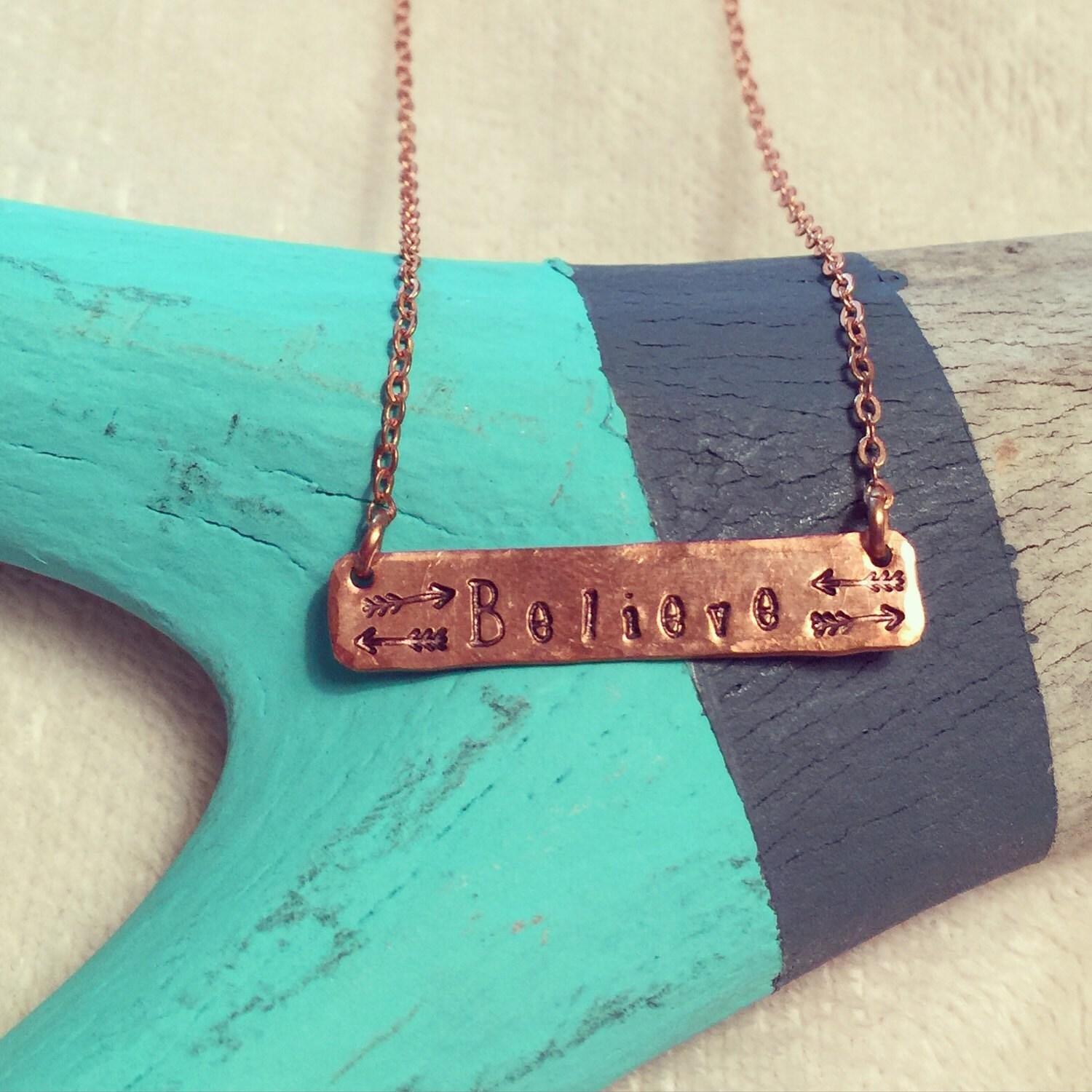 Believe Necklace Little Girl Necklace Copper Rose Gold Bar Etsy