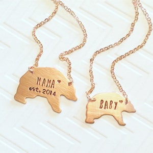 Mama Bear Baby Bear Necklace Set Hand Stamped Mothers Day Gift Gift For Her Gift For Mom Copper Bear Heart Established image 2