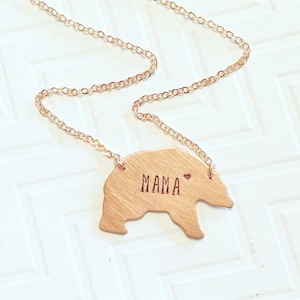 Mama Bear Necklace Hand Stamped Necklace Gift For Mom Gift For Her Mothers Day Gift Copper Rose Gold Bear Heart image 3