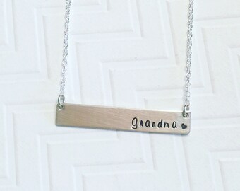 Grandma Necklace - Hand Stamped Necklace - Personalized Necklace - Mothers Day Gift - Gift For Grandma - Sterling Silver Bar Necklace