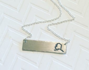Alaska Necklace - State Necklace - Home Necklace - Hand Stamped Necklace - Personalized Necklace - Gift For Her - Silver Bar Necklace