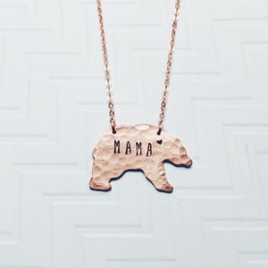 Mama Bear Necklace - Hand Stamped Necklace - Gift For Mom - Gift For Her - Mothers Day Gift - Copper Rose Gold Bear - Heart