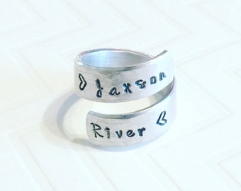 Name Ring - Mother Ring - Wrap Ring - Couples Ring - Hand Stamped Ring - Personalized Ring - Custom Ring - Gift For Her - Cursive Font