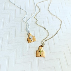 Cross Necklace - Tiny Cow Tag Necklace - Cowgirl Necklace - Copper Cattle Tag Necklace - Ear Tag Necklace