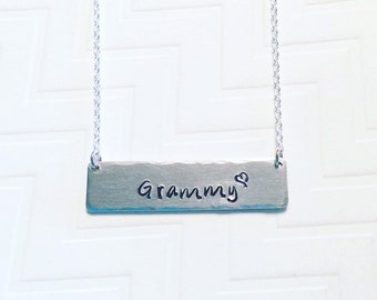 Grammy Necklace - Grandma Necklace - Nana Necklace - Silver Bar Necklace - Hand Stamped Personalized - Gift For Grandma - Mothers Day Gift