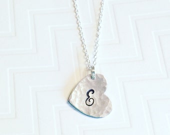 Heart Necklace - Initial Necklace - Monogram Necklace - Hand Stamped Necklace - Personalized Necklace