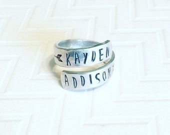 Name Ring - Silver Wrap Ring - Couples Ring - Personalized Ring - Name Ring - Arrow Ring - Gift For Her - Christmas Gift - Mothers Day Gift