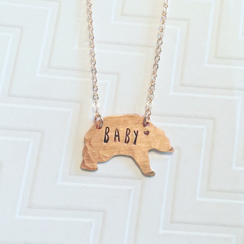 Mama Bear Baby Bear Necklace Set Hand Stamped Mothers Day Gift Gift For Her Gift For Mom Copper Bear Heart Established image 3
