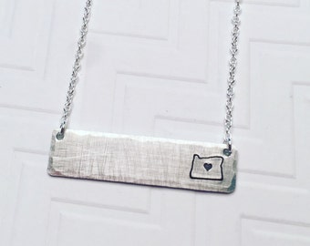 Oregon Necklace - Silver Bar Necklace - State Necklace - Home Necklace - Hand Stamped Necklace - Personalized Necklace - Gift For Her
