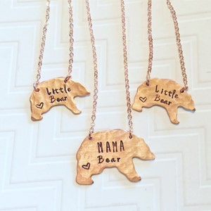 Mama Bear Little Bear Necklace Set - Hand Stamped - Mothers Day Gift - Gift For Her - Gift For Mom - Copper Bear - Heart