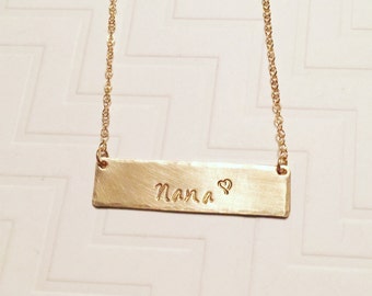 Nana Necklace - Grandma Necklace - Hand Stamped Necklace - Gift For Her - Mothers Day Gift - Brass Gold Bar Necklace