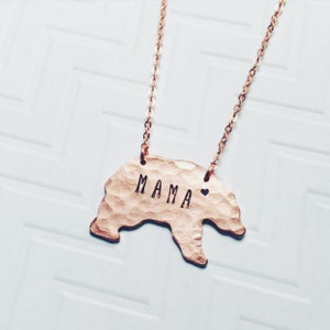 Mama Bear Necklace Hand Stamped Necklace Gift For Mom Gift For Her Mothers Day Gift Copper Rose Gold Bear Heart image 2