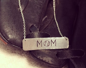 Baseball Mom Necklace - Sports Mom Necklace - Coach Gift - Gift For Mom - Christmas Gift - Hand Stamped Necklace - Silver Bar Necklace