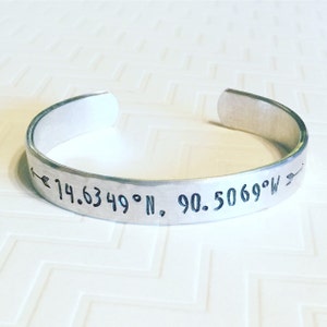 Coordinates Bracelet - GPS Bracelet - Location Bracelet - Personalized Bracelet - Silver Bangle Bracelet - Hand Stamped Bracelet