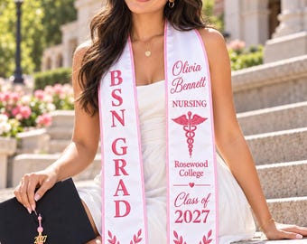 Personalized Nursing Graduation Stole, Custom Embroidered BSN Grad Sash, Class of 2027 College Graduation Gift, Nurse School Keepsake