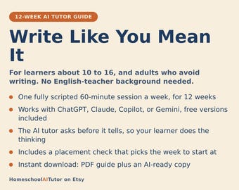 Homeschool Writing Curriculum, 12-Week AI Tutor Guide for Kids and Teens Ages 10-16, Essay and Creative Writing Lessons, PDF