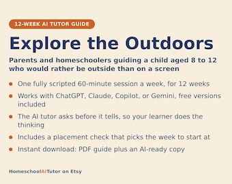 Nature Study for Kids, 12-Week AI Tutor Guide, Trees, Birds, Tracks and Weather, Outdoor Learning, Ages 8 to 12, PDF