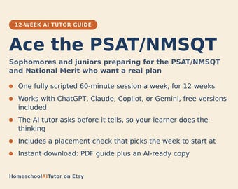 PSAT Prep Study Plan, 12-Week AI Tutor Guide, Reading, Writing and Math for Sophomores and Juniors, Homeschool, PDF