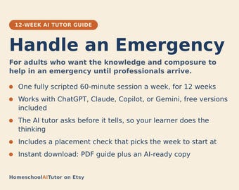 First Aid for Beginners, 12-Week AI Tutor Guide, Emergency Preparedness, Choking, Bleeding, Burns, Family Safety, PDF